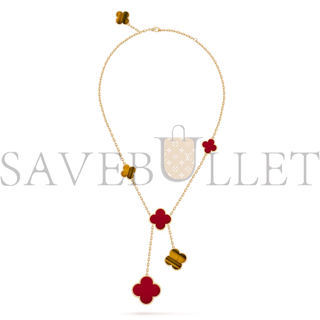 VAN CLEEF ARPELS MAGIC ALHAMBRA NECKLACE, 6 MOTIFS - YELLOW GOLD, CARNELIAN, TIGER EYE  VCARN5JP00